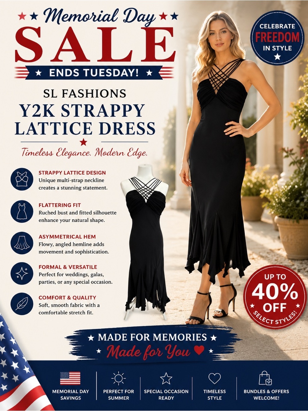SL Fashions Black Strappy Midi Dress Size 8 Y2K Formal Cocktail Evening Gown